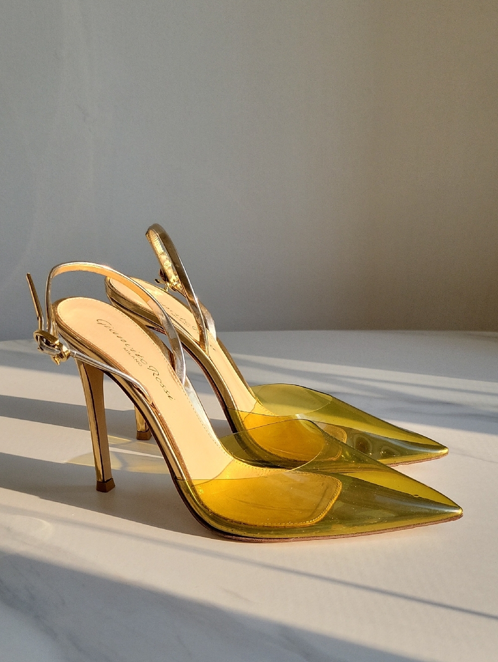 Gianvito Rossi Pointed Toe Yellow Transparent Slingback Pumps